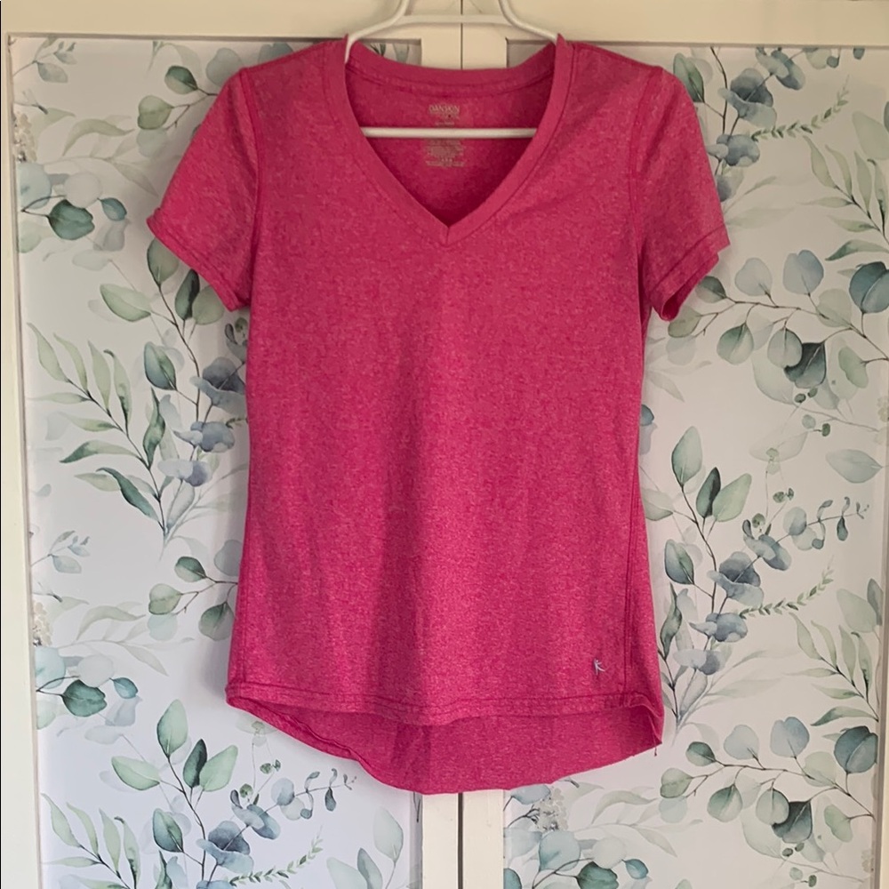 Danskin Now Women's Heathered Pink V-Neck Tee